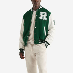 Haute qualité hommes collège Baseball varsité vestes hiver laine poitrine cuir manches 100% laine fermeture éclair décontracté avant - Product Image 2