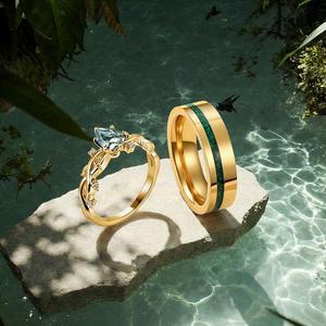 Jeulia <b>Gold</b> Plated <b>Opal</b> Couple <b>Rings</b> Set for Wedding - Product Image 3