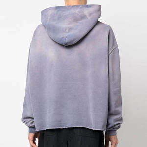 Sweat à capuche pour homme, coupe courte, effet délavé, délavé au soleil, de haute qualité, 400 g/m², en molleton français, délavé à l'acide, basiques brodés, hiver - Product Image 3