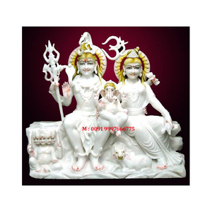 รูปปั้นพระศิวะพาริวาร์ท่านั่ง ทำด้วยมืออย่างประณีต วัสดุหินอ่อนสีขาวคุณภาพสูง สวยงาม สำหรับบ้าน สำนักงาน และวัด - Product Image 1