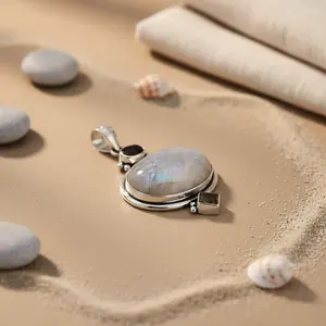 Women's Trendy 925 Silver Moonstone Pendant <b>Necklace</b> Rhodium Plated 14K <b>Gold</b> Rose <b>Gold</b> Diamond <b>Pearl</b> Main Stones Gemstone - Product Image 1