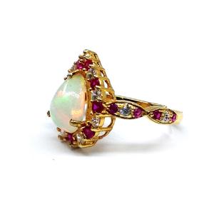 Wedding Wear 925 Sterling Silver Fashionable Jewelry Supplier Drop Shape Opal Gemstone <b>Adjustable</b> <b>Ring</b> - Product Image 5