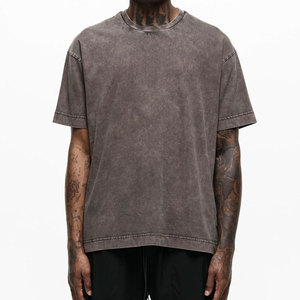 Camiseta de peso pesado de gran tamaño con lavado ácido para hombre, camiseta Formal de estilo sólido con logotipo personalizado, camiseta al por mayor - Product Image 1