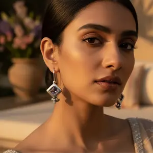 Boucles d'oreilles pendantes en argent 925, or, pierres précieuses pour femmes, avec améthyste, perle, diamant, pour mariages, fêtes, symbole chrétien, or rose - Product Image 3