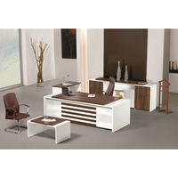 Meilleure Vente : Ensemble de Bureau Exécutif Moderne Pasifik Blanc Noyer Foncé en Mélaminé et MDF, avec Panneau à Lattes Horizontales, Sain et Ergonomique