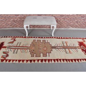 0.3x9.8 ft Vintage Turkish Rug, <b>Runner</b> Rug, Herki <b>Red</b> Wool Rug - Product Image 3