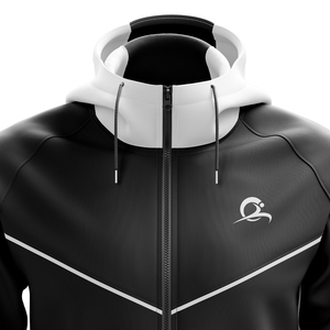 Sweat-shirt décontracté à capuche pour homme, noir et blanc, avec fermeture éclair, poches, coupe classique, en polyester tricoté respirant et écologique - Product Image 4