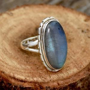 แหวนอัญมณีสีฟ้า925สเตอร์ลิงคลาสสิกทำด้วยมือทรงวงรีทำด้วยมือพลอยสีไฟอัญมณีงานแต่งงานงานปาร์ตี้ชุบโรเดียมสีดำ - Product Image 2