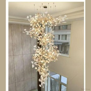 White Crystal <b>Leaf</b> Petals Oval Pendant <b>Light</b> Luxury Chandelier Dimmable LED High Ceilings Modern Restaurant Hotel Staircase - Product Image 3