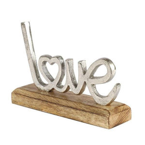 Escultura Moderna de Amor en Metal con Base de Madera de Mango, Letras Decorativas de Aluminio Pulido, Decoración de Mesa para el Hogar, Regalo para Bodas - Product Image 1
