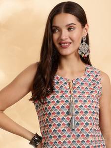 Mujeres étnicas geométricas impresas Chikankari algodón regular Kurta indio pakistaní kameez - Product Image 4