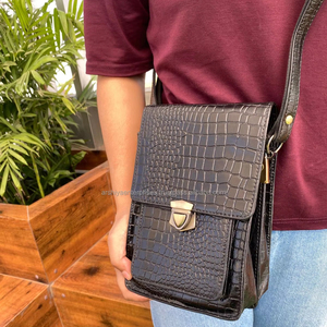 New Crocodile Embossed Messenger Bag Full Grain Genuine <b>Leather</b> Flap <b>Satchel</b> Cow <b>Leather</b> Crossbody Shoulder Bags for <b>Men</b> & Women - Product Image 2