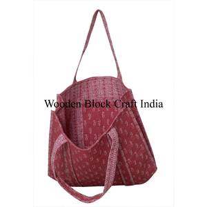 Sac fourre-tout matelassé en coton indien fait main, tendance, rangement ouvert, impression à la main personnalisée, cadeau personnalisé, shopping pour femmes - Product Image 3