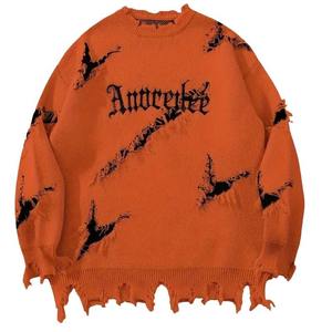 OEM Custom Men's Anti-Wrinkle Thick Distressed Casual Crew Neck Pullover Knitwear Winter Letter Pattern Jumper with Custom Logo - Product Image 4