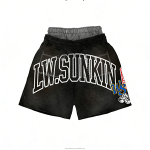 <span class=keywords><strong>Ensemble</strong></span> sweat à capuche zippé délavé et short double taille personnalisé avec broderie, appliqué, strass et impression DTG pour homme - Product Image 5