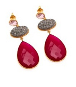 ใหม่มาถึงสีม่วง Chalcedony เงิน Druzy และสีชมพูควอตซ์พลอย925เงินสเตอร์ลิงลูกแพร์และรูปไข่ต่างหู - Product Image 1