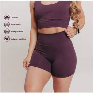 Conjuntos de yoga deportivos para mujer Ropa de gimnasio Conjunto de pantalones cortos de Yoga de cintura alta con logotipo personalizado - Product Image 1