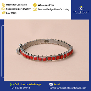 Top Deal on Genuine Quality 925 Sterling Silver Oxidised Plated Stone Studded Women's Party Wear Kada Bangles for Bulk Purchase - Product Image 2