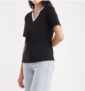 Venta al por mayor de ropa de mujer de alta calidad fabricantes logotipo personalizado 210GSM mujeres Camiseta de algodón suave blanco y negro - Product Image 1