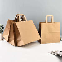 Bolsa de Papel Kraft con Asa Plana, Resistente a la Grasa y al Aceite, Reciclable, Duradera, Ecológica, Segura para Alimentos, para Pizza, Camiones de Comida Móviles
