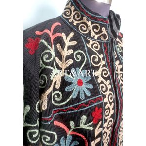 Handmade Unique Hand Embroidered 100% Cotton Cotrise <b>Jacket</b> for Women Full Sleeves <b>Mandarin</b> <b>Collar</b> Breathable Eco-Friendly - Product Image 3