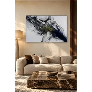 Impression sur toile Fida motif marbre fluide noir, blanc et or - Product Image 1