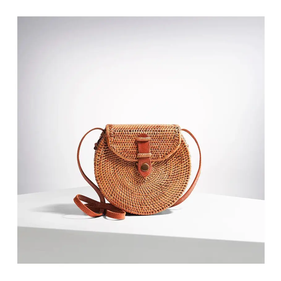 Круглая плетеная корзина из ротанга в стиле бохо, сумка через плечо с ремешками, оптовая продажа