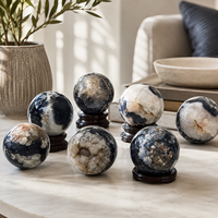 Sphère en Agate Noire Naturelle avec Motifs Floraux Uniques, Pierre Polie pour la Décoration Intérieure, la Collection et les Cadeaux