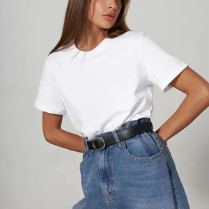 Camiseta básica Y2K para mujer, blusa informal de verano de manga corta con cuello redondo de algodón 100% de gran tamaño, ropa informal - Product Image 4