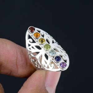 Bague pour femme en argent sterling 925 style bohème, multi-pierres précieuses, faite à la main, cadeau pour mariage et fête - Product Image 4