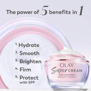 Crème Olay Super avec écran solaire SPF 30, format d'essai, hydratant léger pour le visage avec protection solaire, 5 avantages pour la peau en 1 - Product Image 5