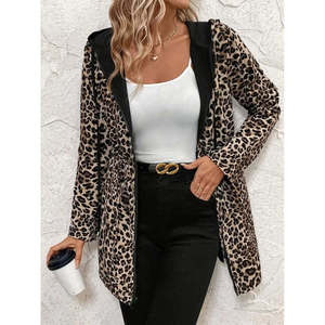 Chaqueta de viscosa de dos hilos con cuello redondo, manga larga, bolsillos laterales y cremallera, modelo 30207 - Leopardo - Product Image 5