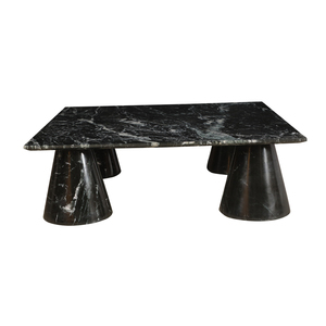 Table basse rectangulaire moderne en marbre noir exotique, fabriquée à la main, avec des pieds coniques sculpturaux, meubles de salon durables et luxueux - Product Image 1