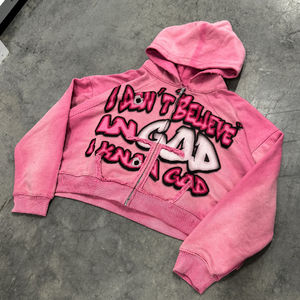 Custom Zip up DTG Impresión de logotipo Invertida Stich Vintage Distress Sun Faded Raglan Sleeves Acid Wash Distress Hoodie - Product Image 1