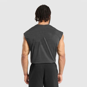 Camiseta sin mangas para hombre de peso pesado de 300gsm de alta calidad, Chaleco de levantamiento de pesas gris personalizado, camisetas deportivas sin mangas - Product Image 2