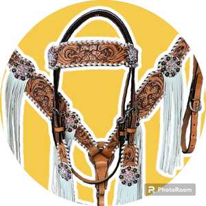 ชุดหนังม้าคาดศรีษะและปกหน้าอกทำจากหนังม้าเครื่องมือดอกไม้คุณภาพระดับพรีเมี่ยม - Product Image 3