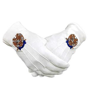 2024 Custom Logo Masonic Scottish Rite 32nd Degree Embroidery Freemasons <b>White</b> Cotton Hand Gloves - Product Image 1