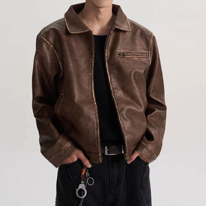 Chaqueta de Cuero Personalizada de Alta Calidad para Hombre, para Invierno, Color Sólido, Estilo Casual, Cuello Camisero, Impermeable, Resistente al Viento, Estilo Urbano - Product Image 6