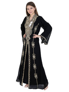 Trabajo de bordado a mano al por mayor de manga larga para Abaya musulmán mujeres vestido árabe Turquía Dubai oración islámica Georgette impacto - Product Image 3