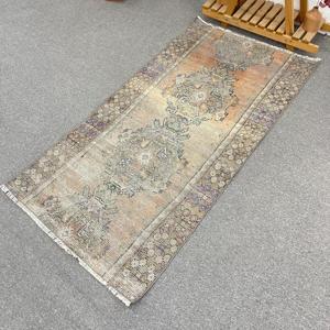 พรมวินเทจตุรกีขนาดเล็ก 2.7x5.2 ฟุต พรมขนสัตว์สีน้ำตาล - Product Image 1