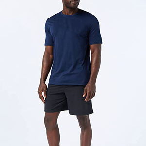 T-shirt homme bleu marine foncé uni décontracté coupe classique à manches courtes col rond basique - Product Image 3