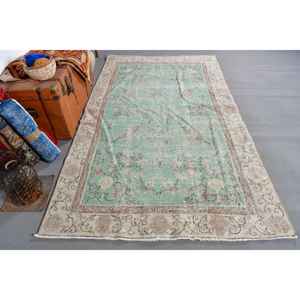 Alfombra Turca Grande de 5x8.2 pies (151x251 cm), Alfombra de Lana Verde Vintage con Diseño Floral - Product Image 1