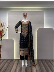 EID SPECIAL FAUX GEORGETTE SEQUENCE DE BRODERIE COMBINAISON DE TRAVAIL AVEC PANTALON COUsu ET ROBE DE SOIRÉE DUPATTA COULEUR ÉLÉGANTE - Product Image 2