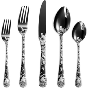 Durable Indian Supply Custom Design Stainless Steel Black Color Cutlery Knife Spoon Fork Flatware Set for <b>Halloween</b> Dinner Party - Product Image 2