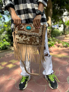 Bolso de piel de ante con flecos para mujer, bolsa de hombro de piel sintética estilo occidental, estilo bohemio, con piedra turquesa - Product Image 2