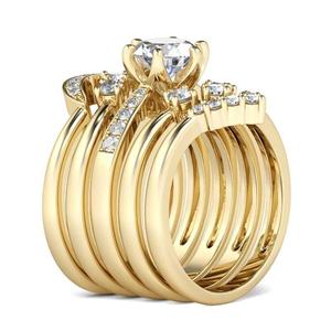 Jeulia 5-Piece <b>Bridal</b> Ring <b>Set</b> Yellow Gold Tone Round Cut Sterling Silver Wedding <b>Jewelry</b> - Product Image 3