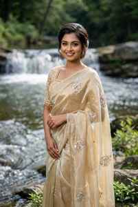 Sari de Seda de Lujo para Fiesta, Diseño para Adultos, con Bordado y Diseño de Seda Espacial para Mujer, Hecho en India, en Stock - Product Image 3