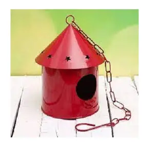 Classic Finished Red Colored Garden Ware High Quality Metal Bird Cage Shelter for Birds Decorative Bird House