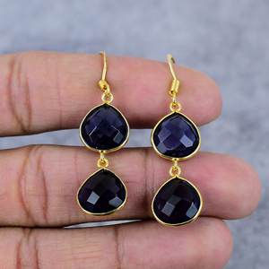 พลอยสีม่วงรูปหัวใจอัญมณี925เงินสเตอร์ลิงต่างหูห้อยชุบทองทำด้วยมือของขวัญสำหรับผู้หญิง - Product Image 2