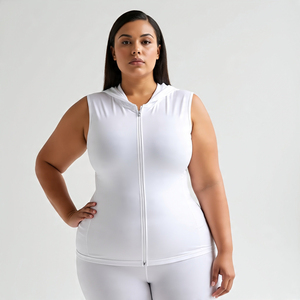 เสื้อมีฮู้ดแขนกุดเปิดไหล่ตกขนาดใหญ่สำหรับผู้หญิงชุดออกกำลังกายฟิตเนสทรงหลวมมีฮู้ดแขนยาว - Product Image 3